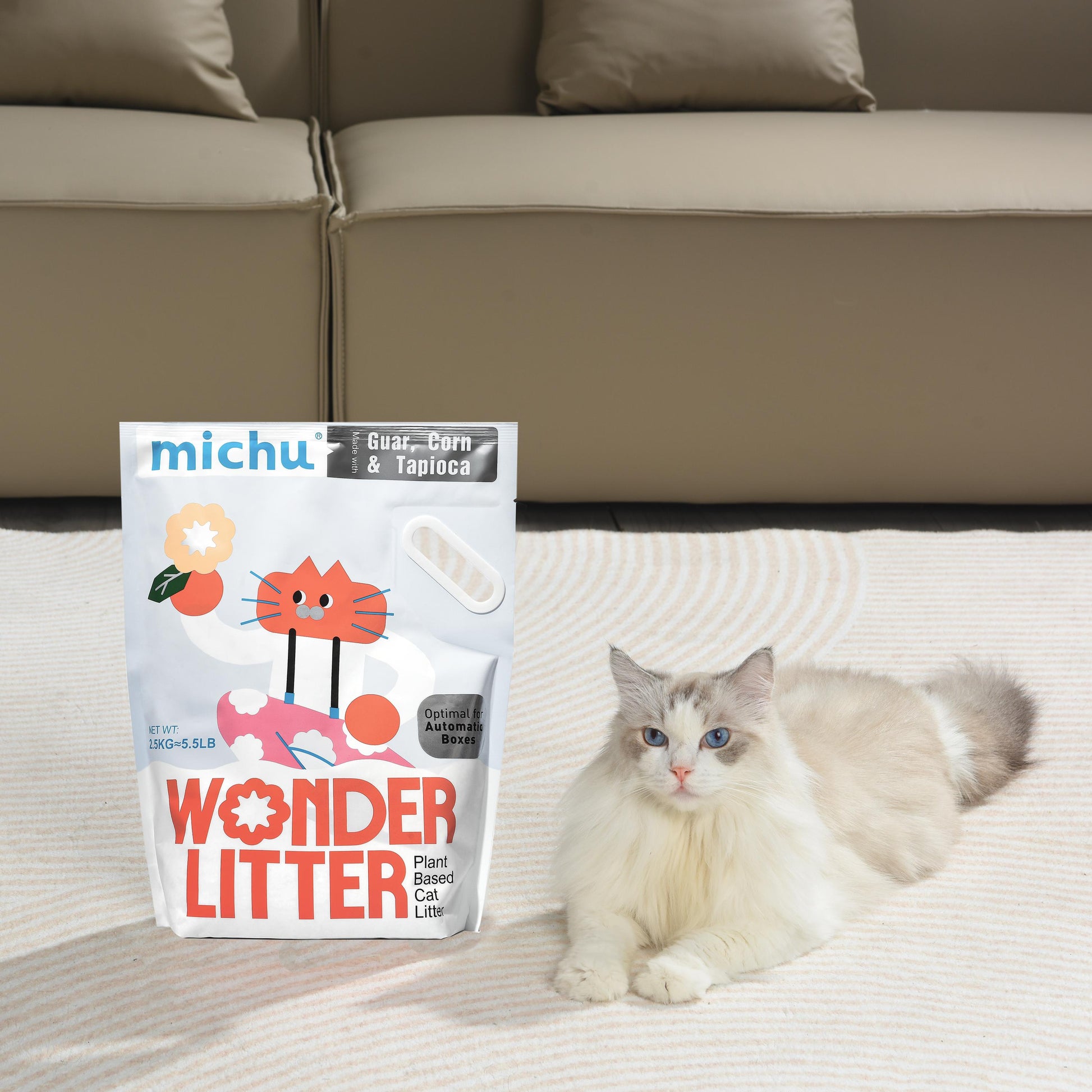 Michu Wonder Cat Litter Plant Based Litter Robot Friendly 5.5lb/88oz