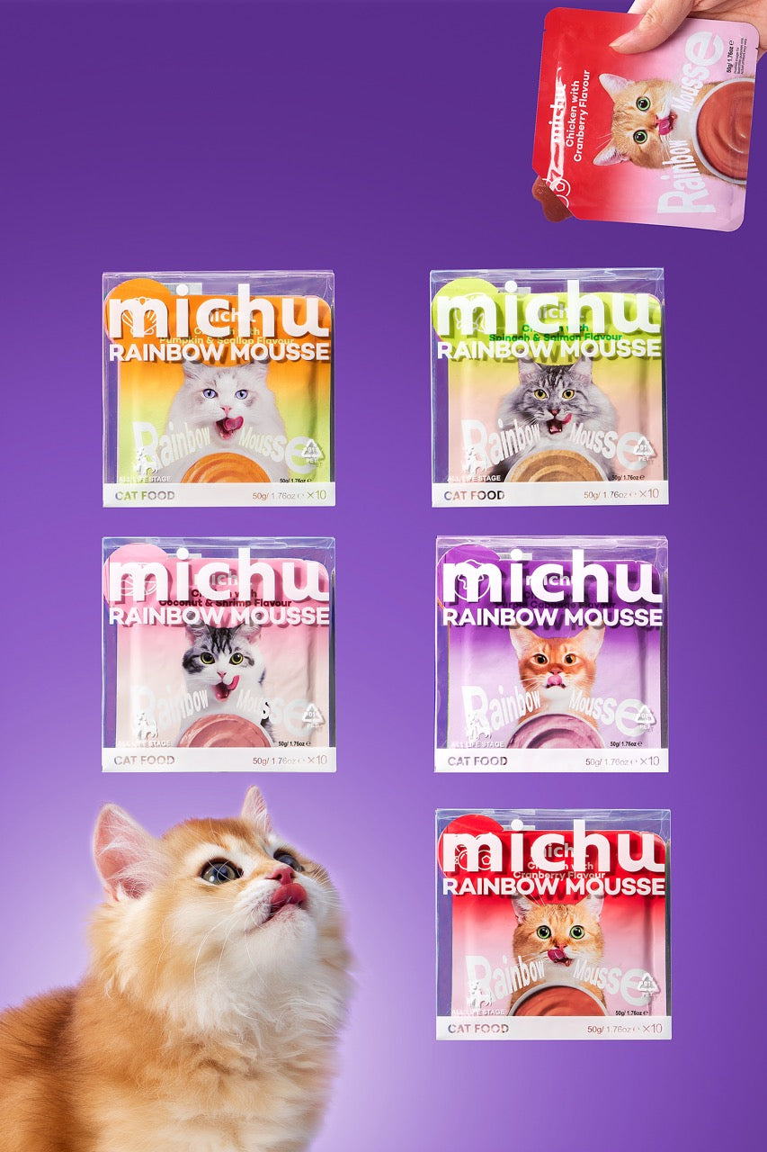 Michu Rainbow Mousse 5 Flavors- Complete Food/Wet Mixer and Topper 10pcs/Pack