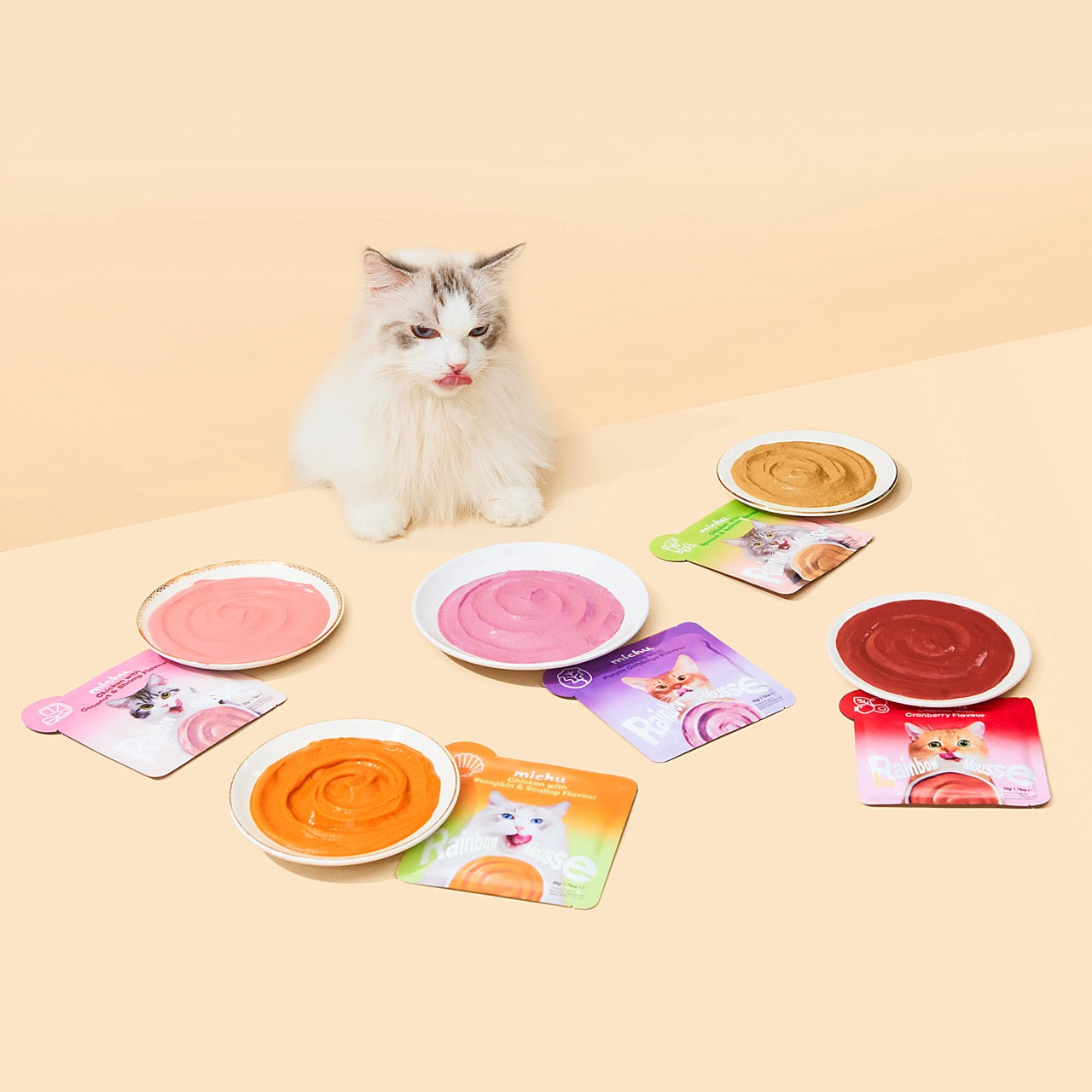 Michu Rainbow Mousse 5 Flavors- Complete Food/Wet Mixer and Topper 10pcs/Pack