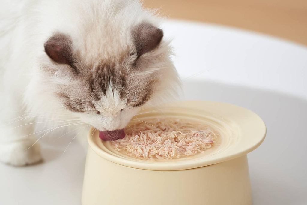 Michu Ceramic 3pcs Dinnerware Set- Raised Bowl and Plate Set for Everyday Pets Essentials