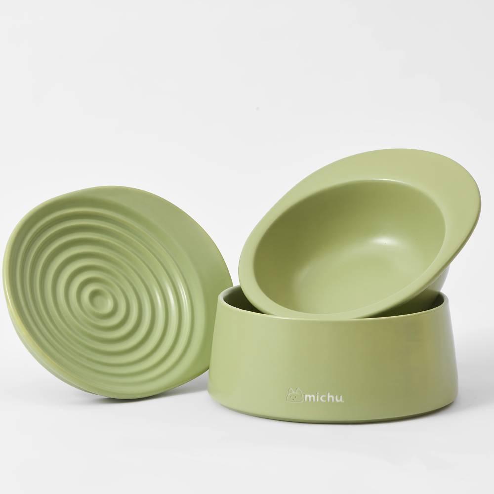 Michu Ceramic 3pcs Dinnerware Set- Raised Bowl and Plate Set for Everyday Pets Essentials