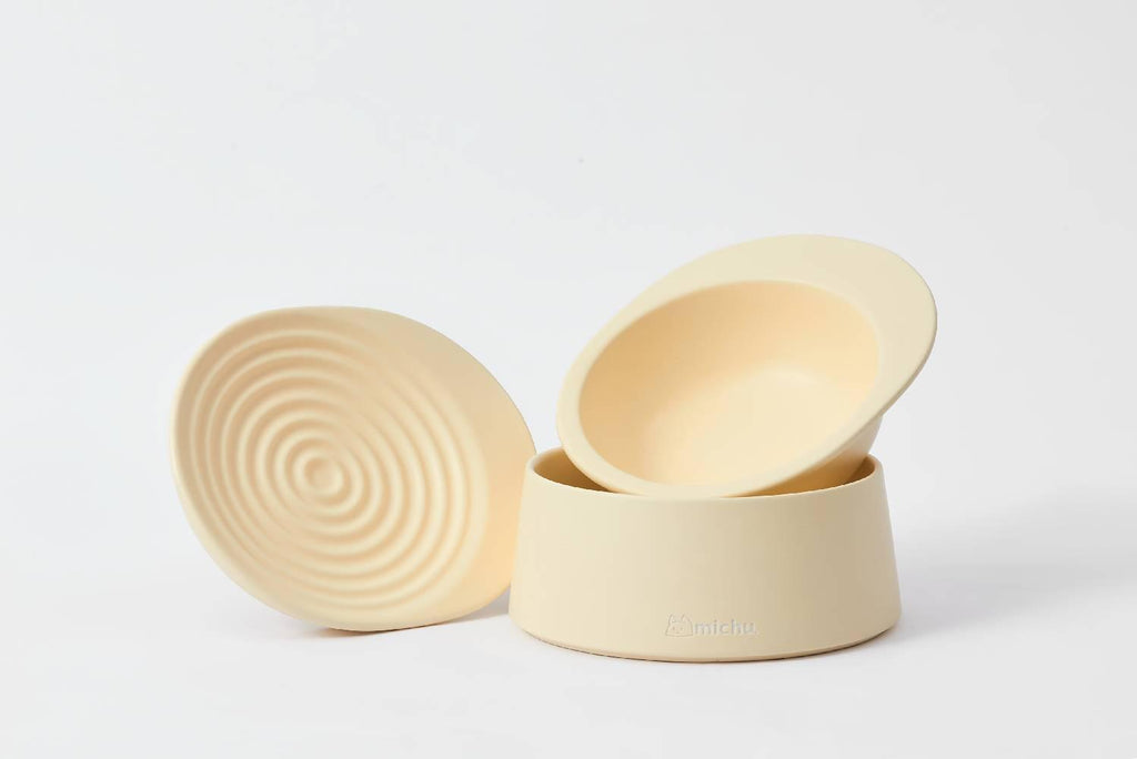 Michu Ceramic 3pcs Dinnerware Set- Raised Bowl and Plate Set for Everyday Pets Essentials