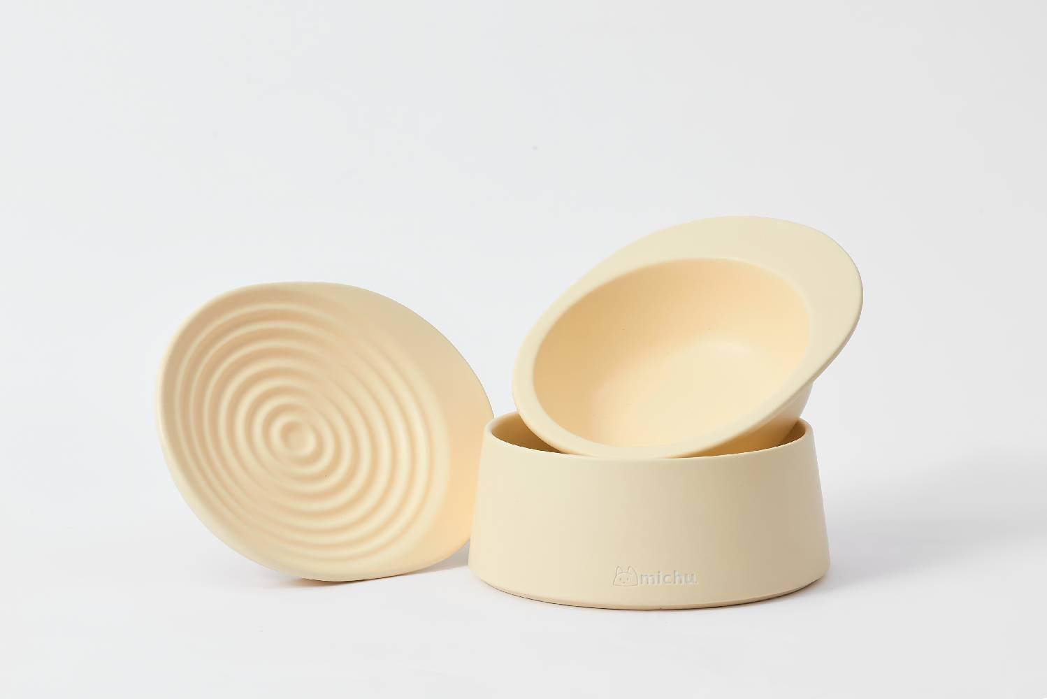 Michu Ceramic 3pcs Dinnerware Set- Raised Bowl and Plate Set for Everyday Pets Essentials