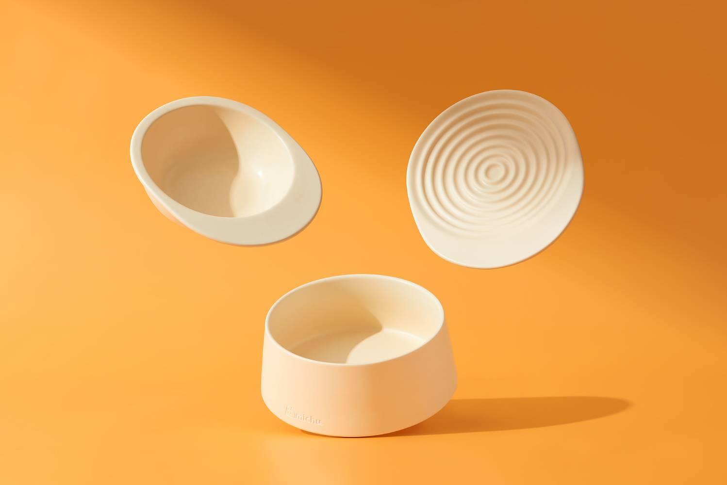 Michu Ceramic 3pcs Dinnerware Set- Raised Bowl and Plate Set for Everyday Pets Essentials