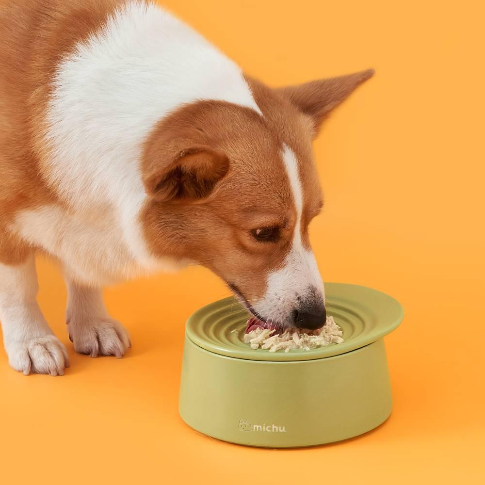 Michu Ceramic 3pcs Dinnerware Set- Raised Bowl and Plate Set for Everyday Pets Essentials
