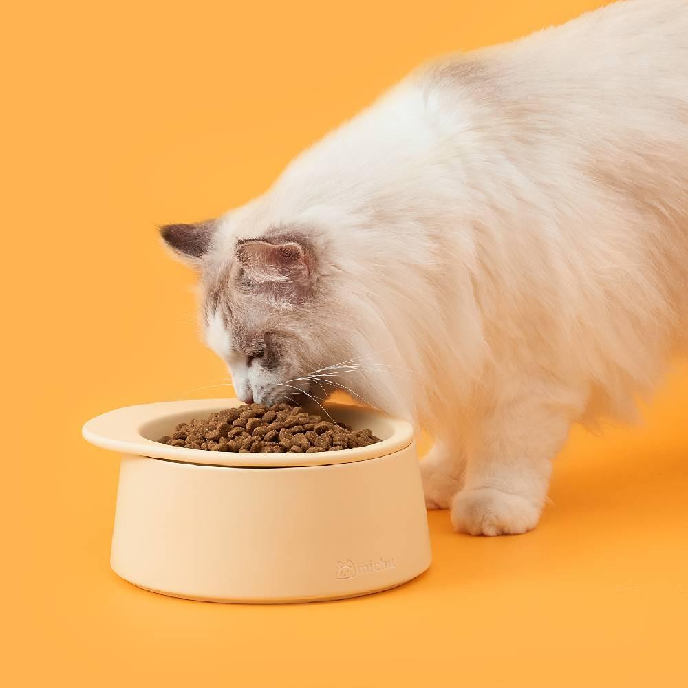 Michu Ceramic 3pcs Dinnerware Set- Raised Bowl and Plate Set for Everyday Pets Essentials