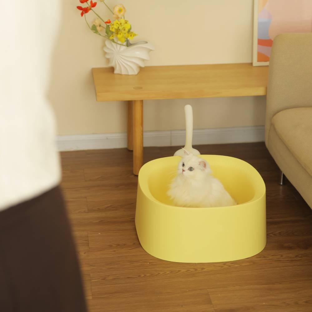 Michu Macaron High Edge Cream White Open Style Extra Large Cat Litter Box Designed by MEOOF XL