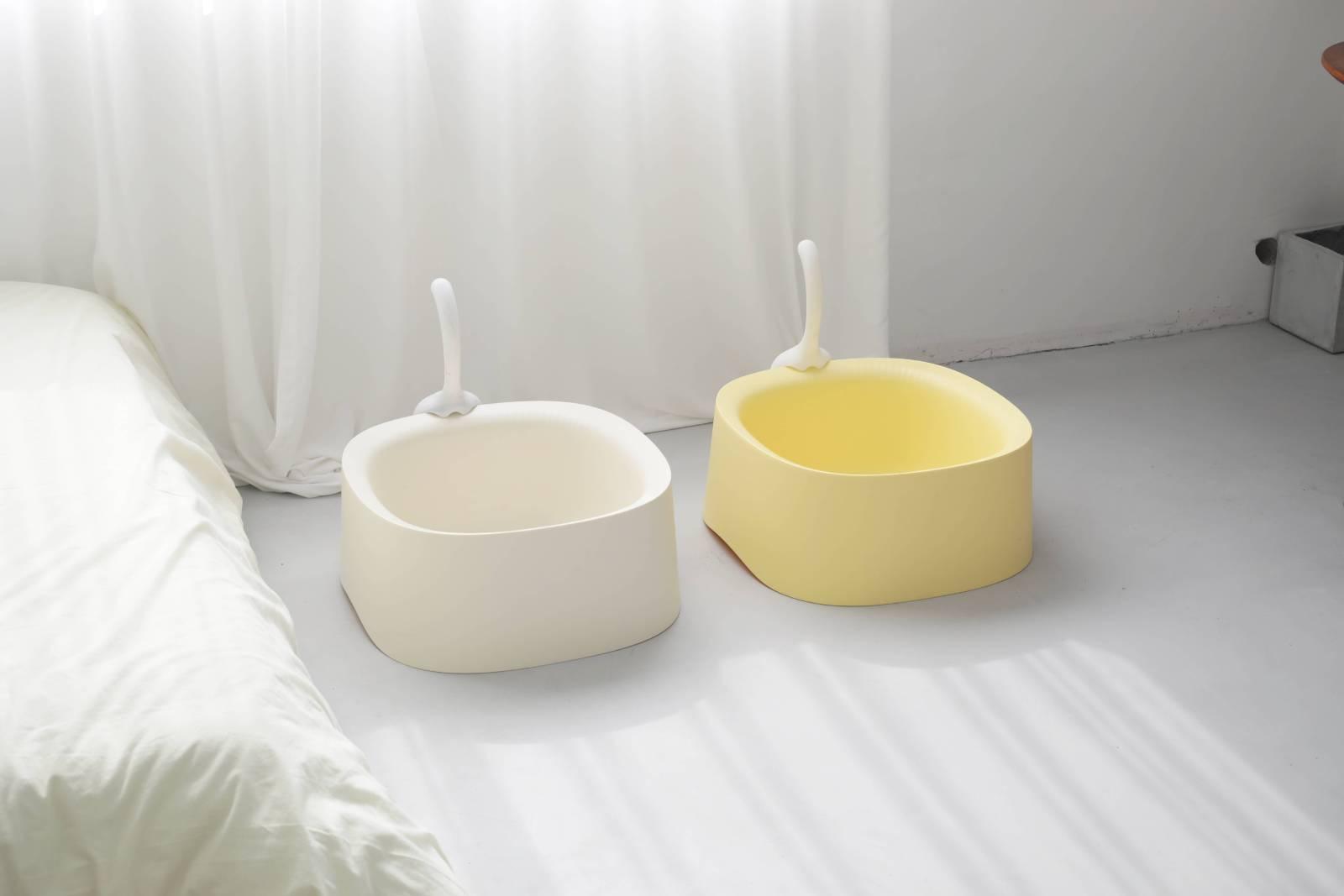 Michu Macaron High Edge Cream White Open Style Extra Large Cat Litter Box Designed by MEOOF XL