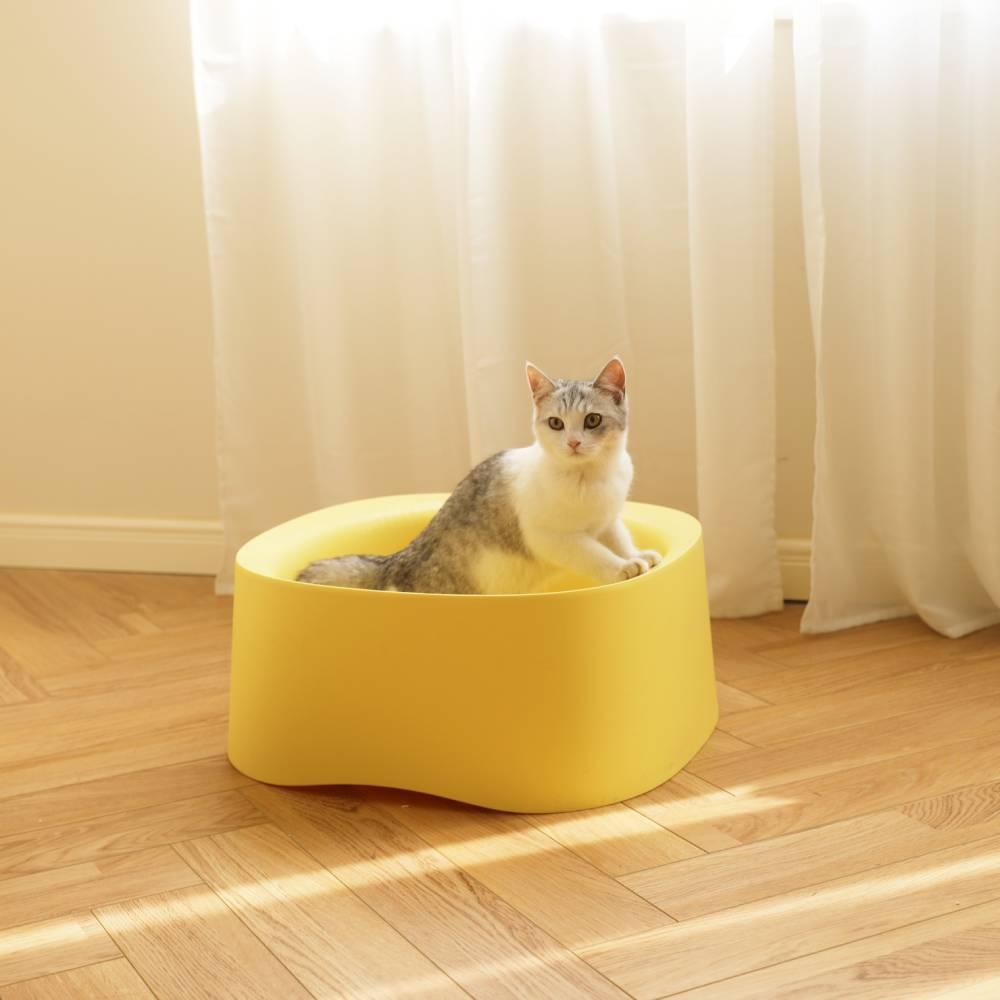 Michu Macaron High Edge Cream White Open Style Extra Large Cat Litter Box Designed by MEOOF XL