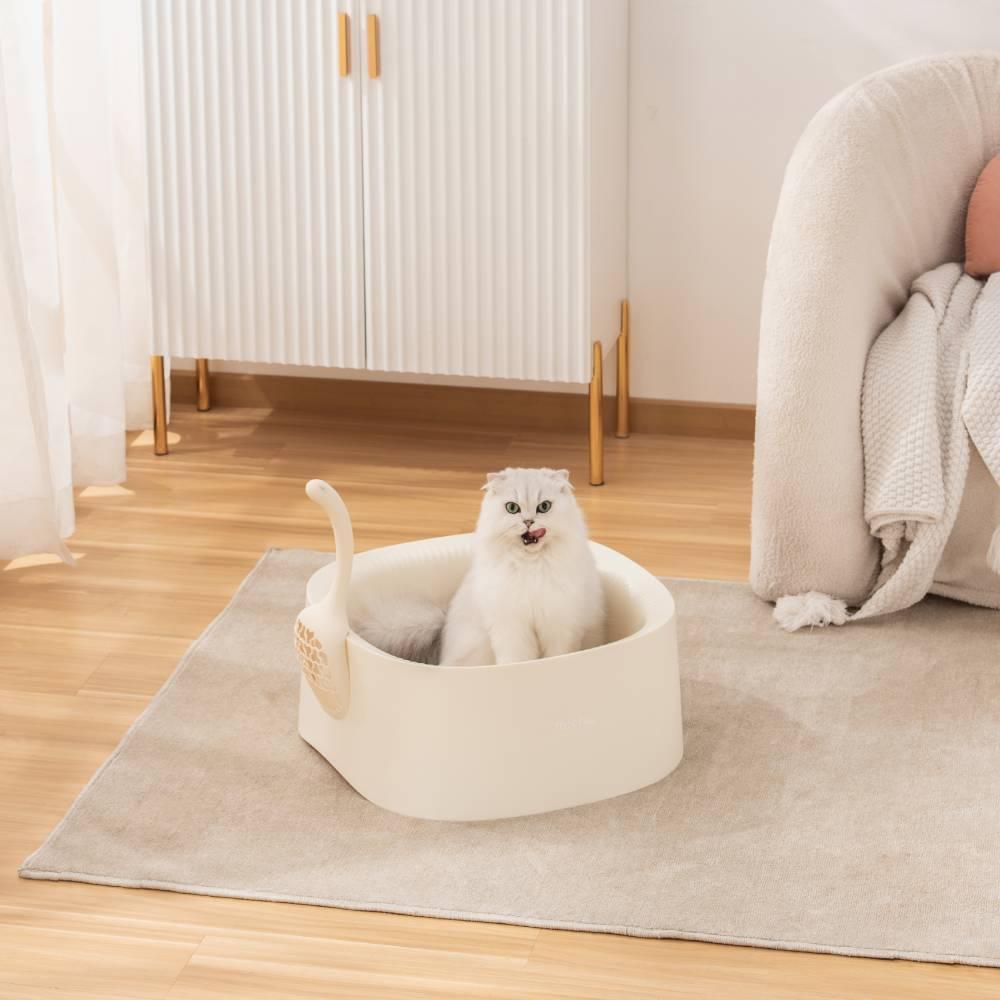 Michu Macaron High Edge Cream White Open Style Extra Large Cat Litter Box Designed by MEOOF XL