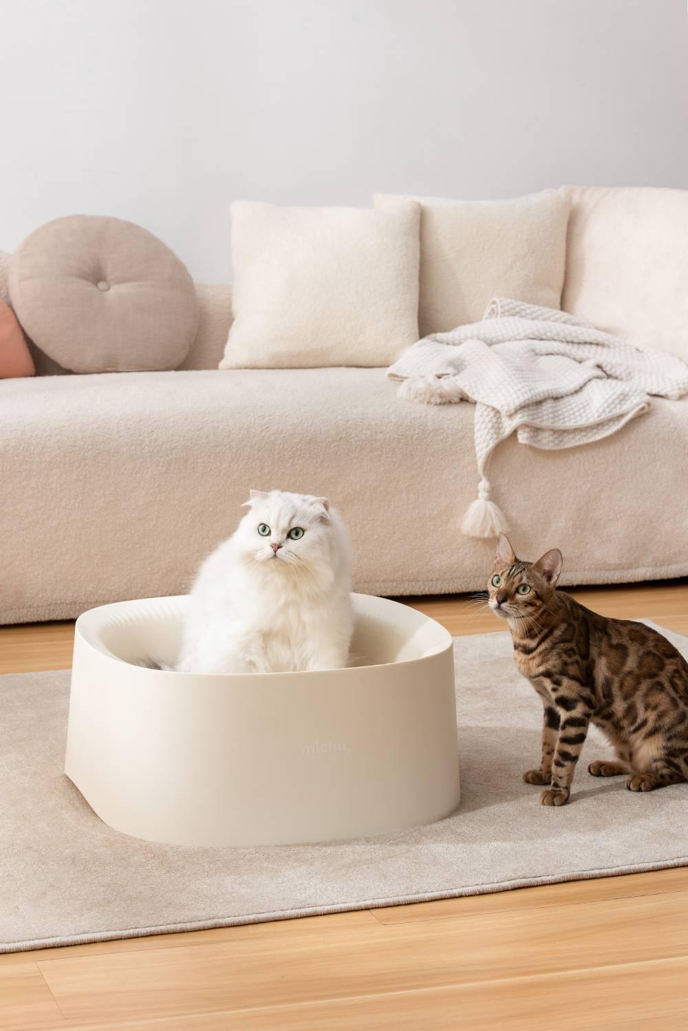 Michu Macaron High Edge Cream White Open Style Extra Large Cat Litter Box Designed by MEOOF XL