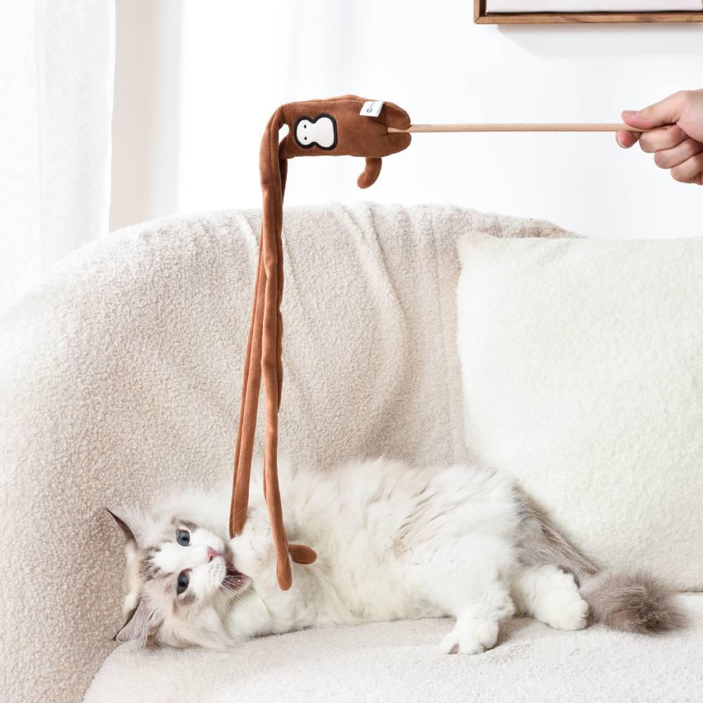 Michu Natural Interactive Cat Wand - Safe Hunting Distance Cat Toys for Indoor Cats