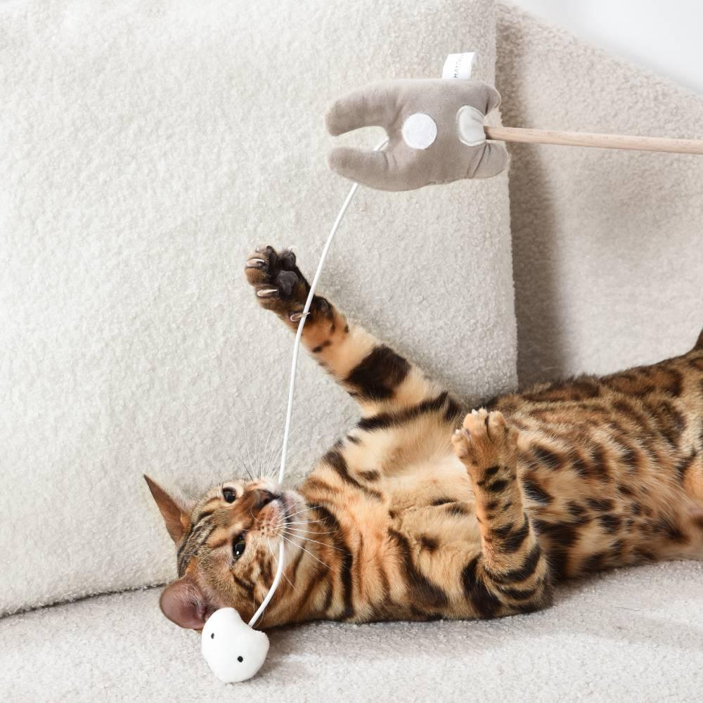 Michu Natural Interactive Cat Wand - Safe Hunting Distance Cat Toys for Indoor Cats