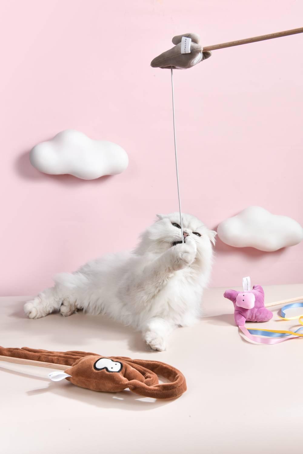 Michu Natural Interactive Cat Wand - Safe Hunting Distance Cat Toys for Indoor Cats
