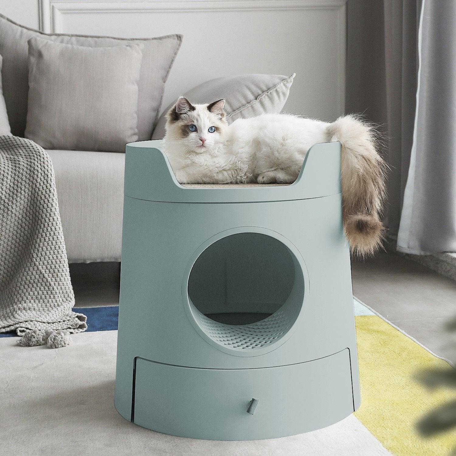 Michu XL Castle 2-in-1 Semi- Closed Cat Litter Box with Scratch Basin & Scoop Included Morandi Green [preorder]