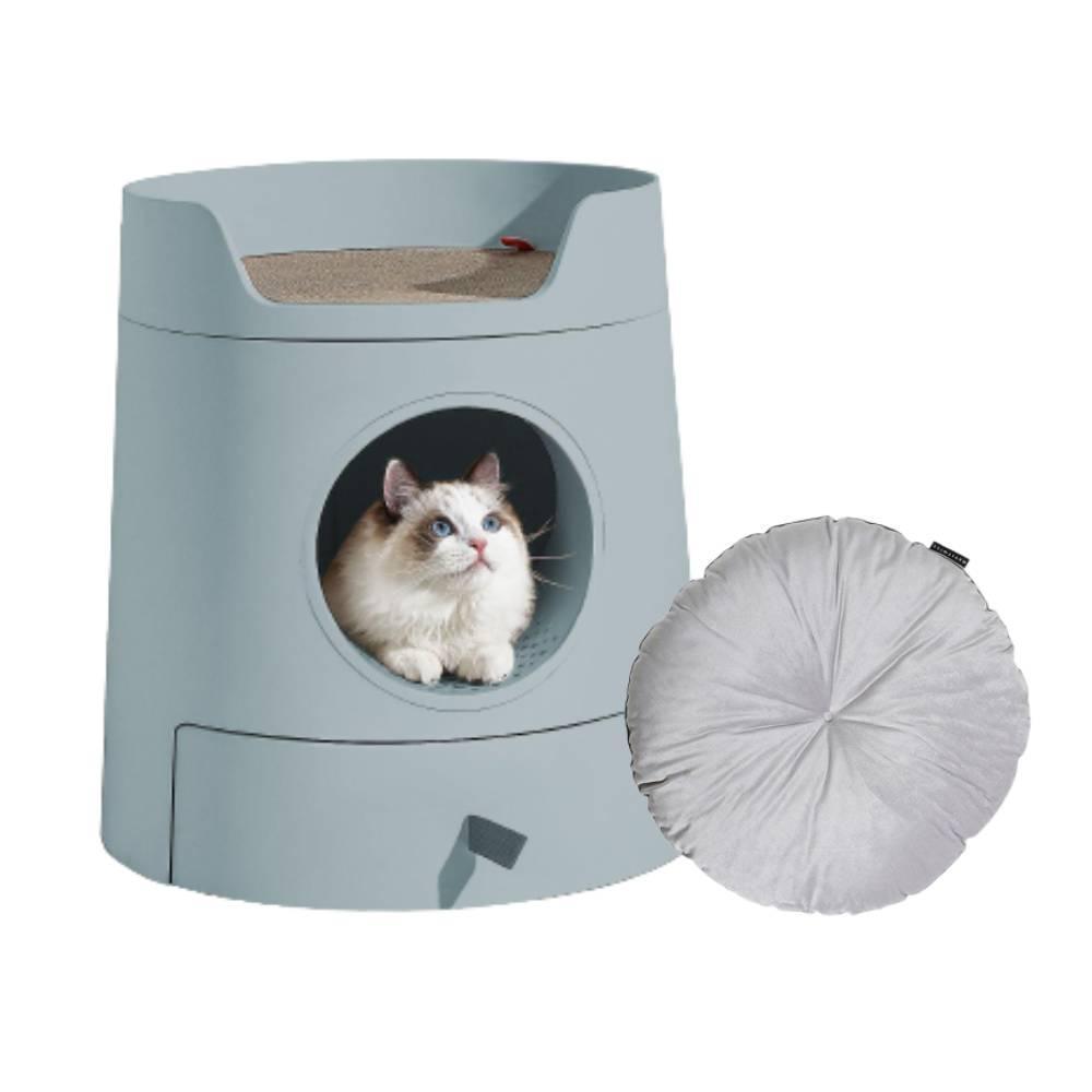 Michu XL Castle 2-in-1 Semi- Closed Cat Litter Box with Scratch Basin & Scoop Included Morandi Green [preorder]