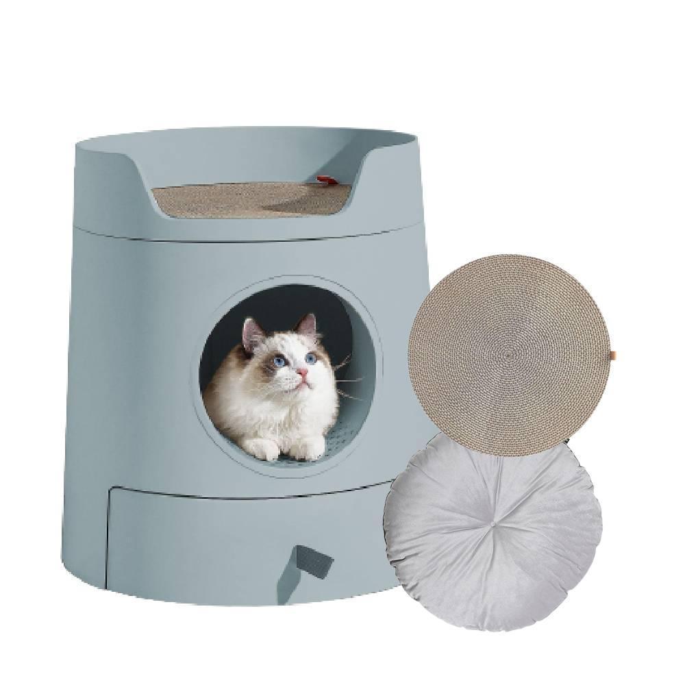 Michu XL Castle 2-in-1 Semi- Closed Cat Litter Box with Scratch Basin & Scoop Included Morandi Green [preorder]