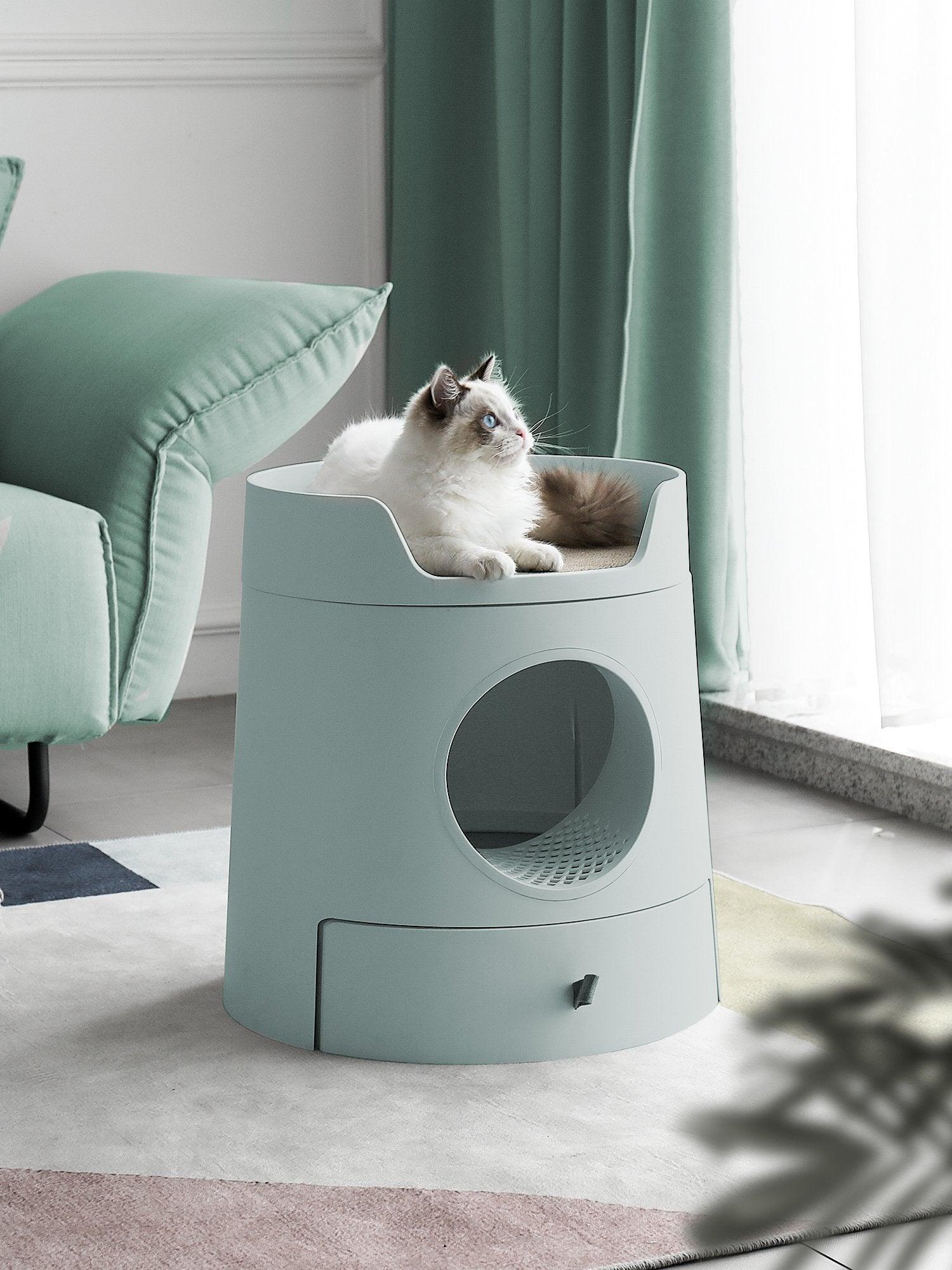 Michu XL Castle 2-in-1 Semi- Closed Cat Litter Box with Scratch Basin & Scoop Included Morandi Green [preorder]
