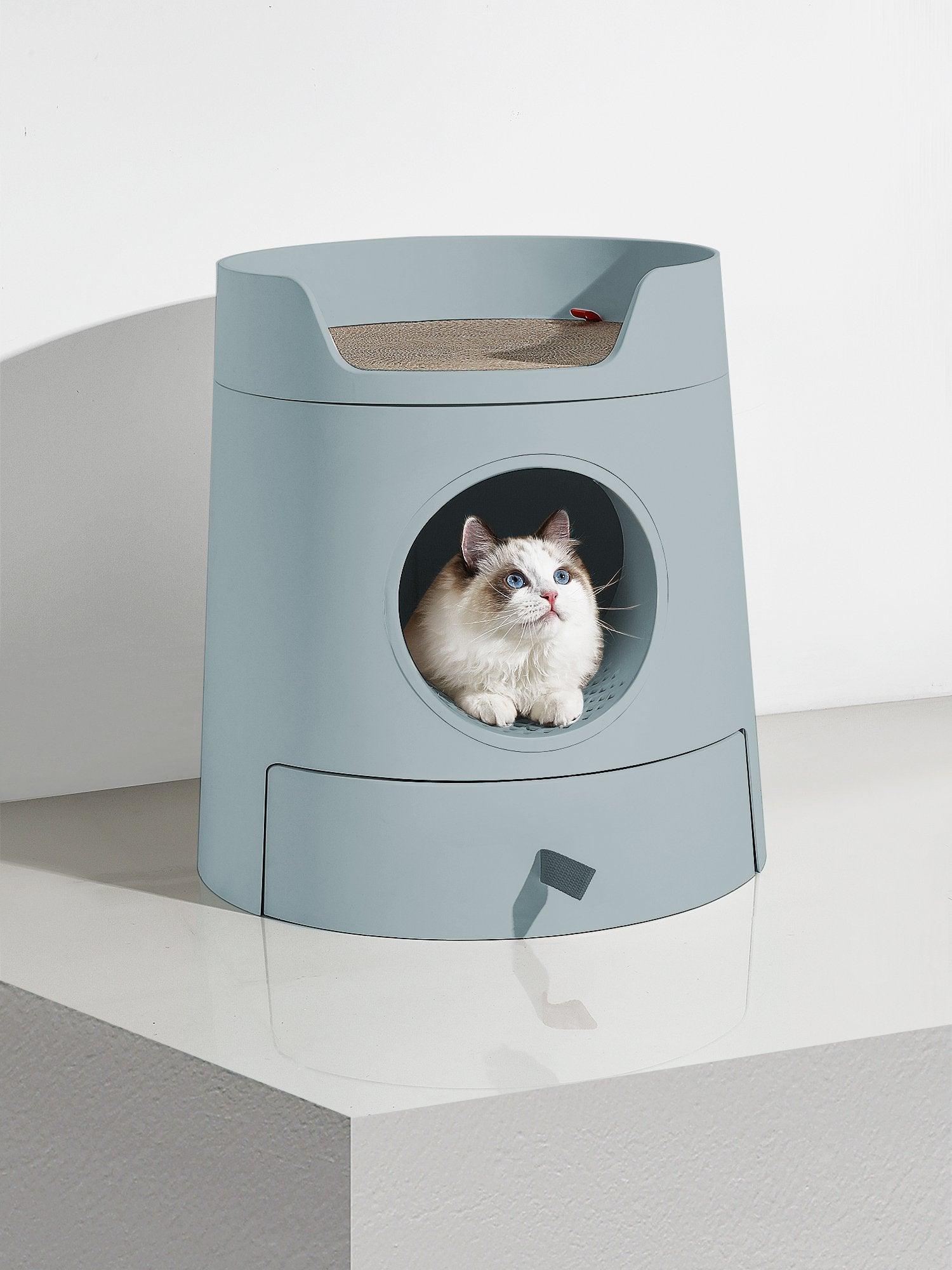 Michu XL Castle 2-in-1 Semi- Closed Cat Litter Box with Scratch Basin & Scoop Included Morandi Green [preorder]