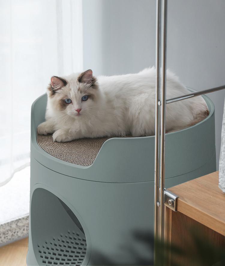Michu XL Castle 2-in-1 Semi- Closed Cat Litter Box with Scratch Basin & Scoop Included Morandi Green [preorder]