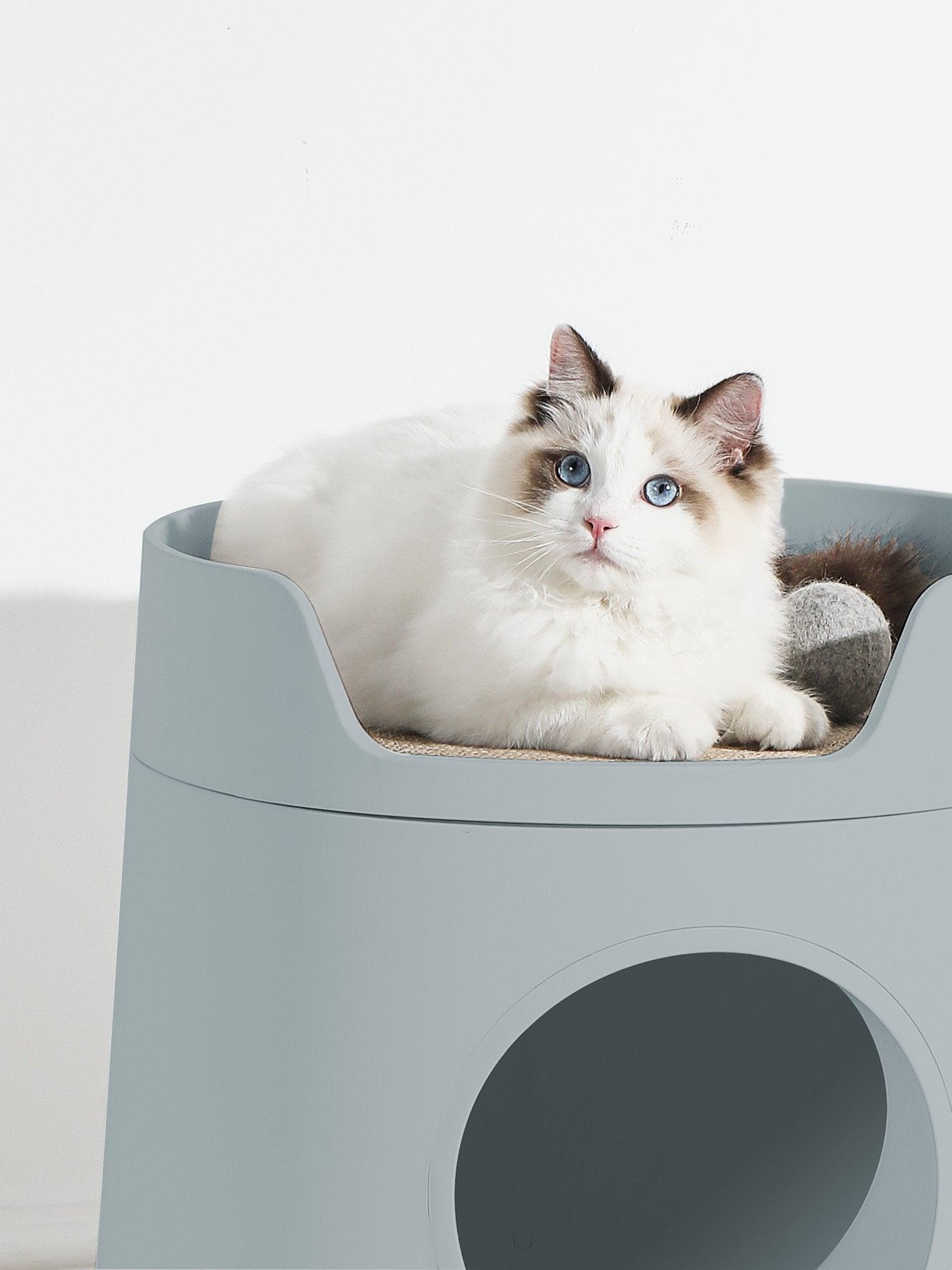Michu XL Castle 2-in-1 Semi- Closed Cat Litter Box with Scratch Basin & Scoop Included Morandi Green [preorder]