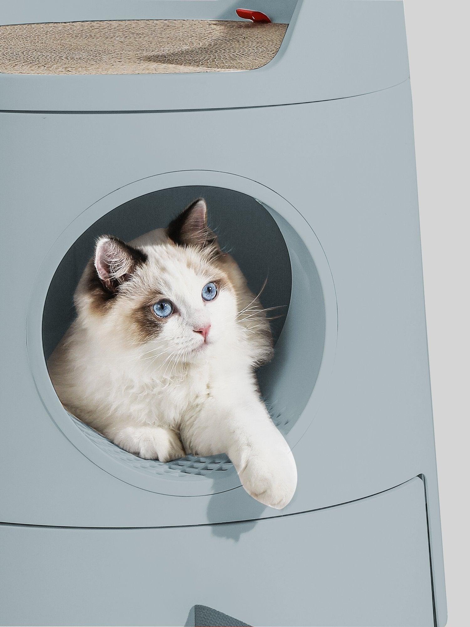 Michu XL Castle 2-in-1 Semi- Closed Cat Litter Box with Scratch Basin & Scoop Included Morandi Green [preorder]