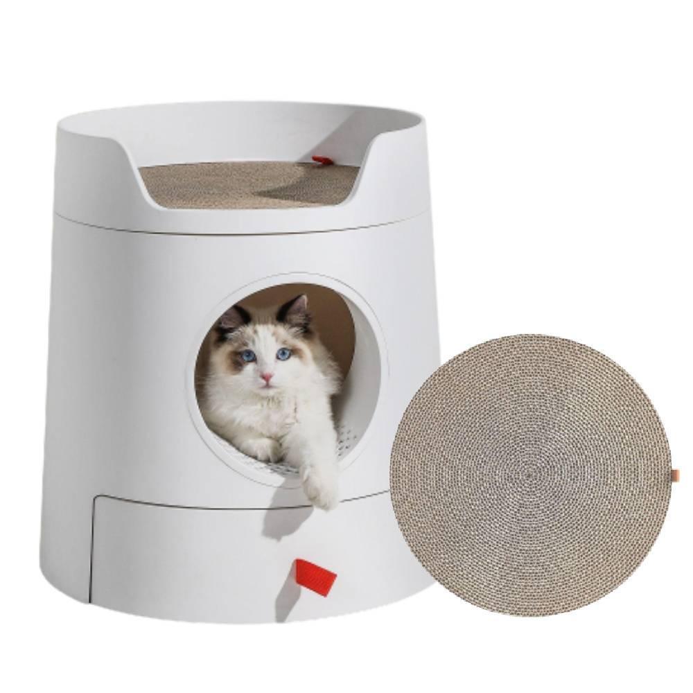 Michu XL Castle 2-in-1 Semi- Closed Cat Litter Box with Scratch Basin & Scoop Included, White