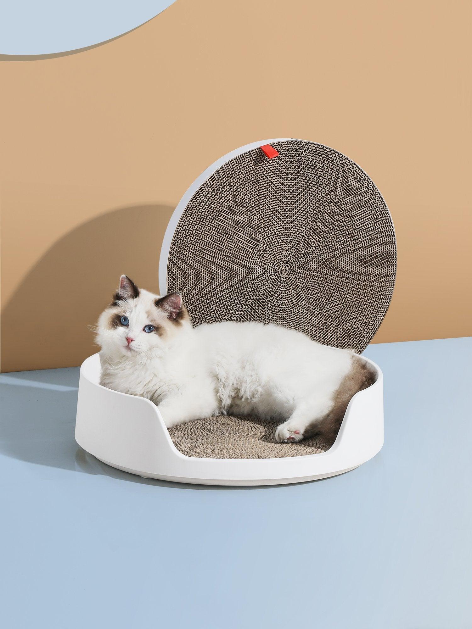 Michu XL Castle 2-in-1 Semi- Closed Cat Litter Box with Scratch Basin & Scoop Included, White