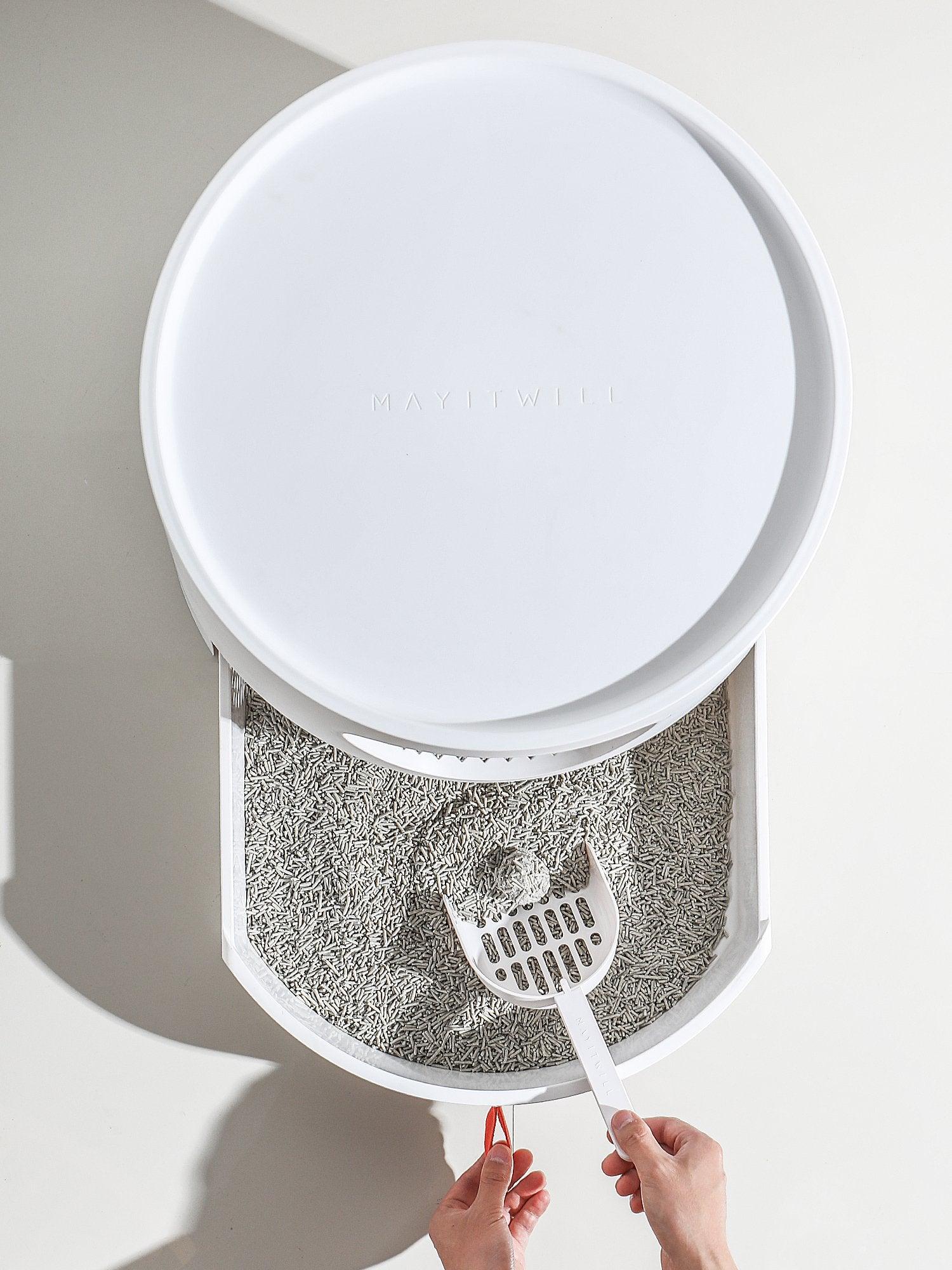 Michu XL Castle 2-in-1 Semi- Closed Cat Litter Box with Scratch Basin & Scoop Included, White